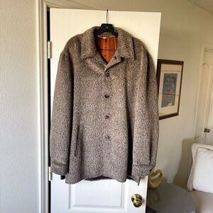 Hettabretz Baby Alpaca Coat Leather Silk Textured Button Front Brown 52 EUC